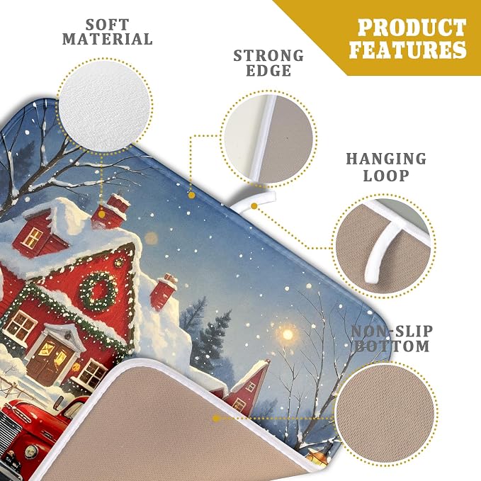Christmas Dish Drying Mat for Kitchen Counter 16x18 Red Truck Winter Xmas Snow - Image 4