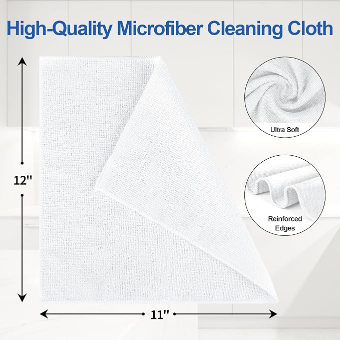 HOMERHYME Microfiber Cleaning Cloth, 12 Pack White Cleaning Rags, Reusable - Image 2