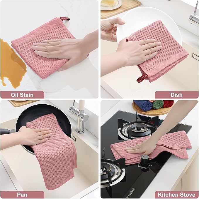 Homaxy 100% Cotton Kitchen Towels and Dishcloths Set, 12 x 12 Inches and 13 x - Image 5