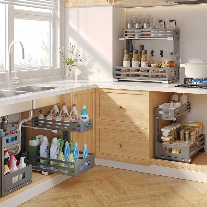 2-Pack Under Sink Organizers and Storage, 2-Tier L Shape Pull Out Cabinet - Image 6