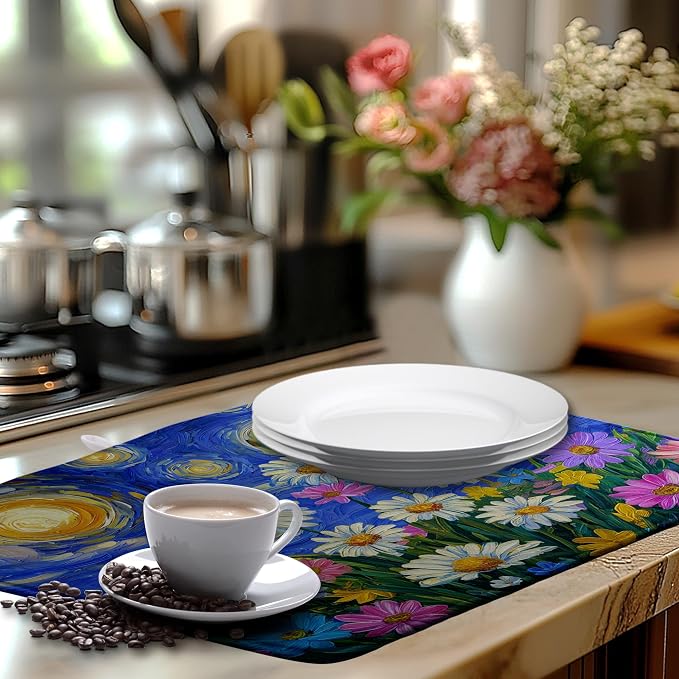 Spring Summer Daisy Floral Dish Drying Mats Spring Flowers Dish Mat Drying Matt - Image 6