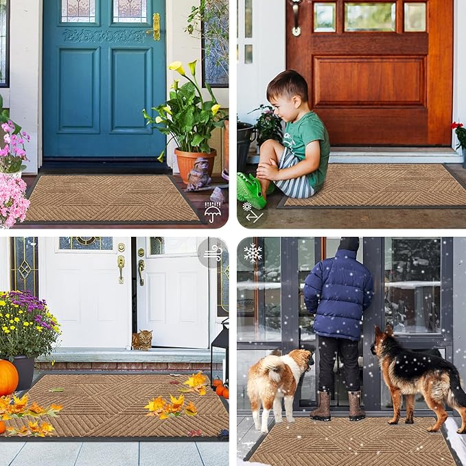 Smiry Front Door Mat Outside Entrance, Heavy Duty Sturdy Natural Rubber Doormat, Trap Dirt and Moisture, Easy Clean Low Profile Mats for Indoor Outdoor Entry, Irregular Triangle (71x47, Coffee)