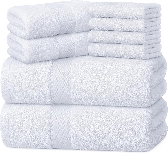 Infinitee Xclusives Luxury 100% Cotton Towel Set – 8 Piece Bathroom Towel Set – by InfiniteeXclusives