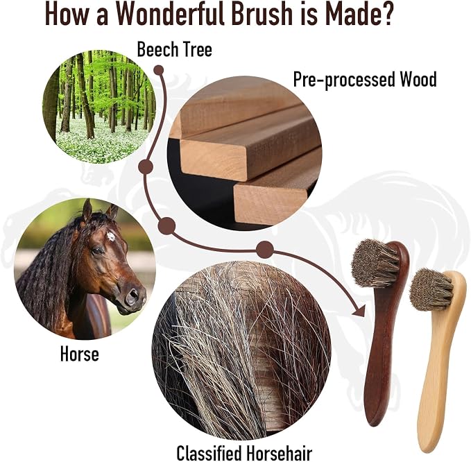 4-Piece 100% Horse Hair Shoe Brush Kit Premium Dauber Applicators Leather Care - Image 3