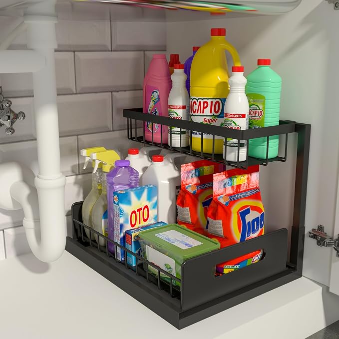 REALINN Under Sink Organizer, Pull Out Cabinet Storage 2 Tier Slide Out Sink by REALINN