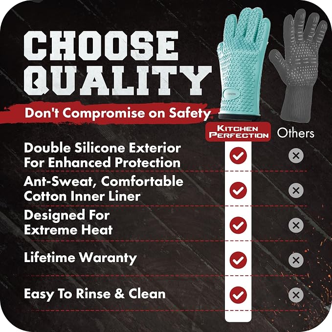 KITCHEN PERFECTION Silicone Smoker Oven Gloves -Extreme Heat Resistant BBQ - Image 8