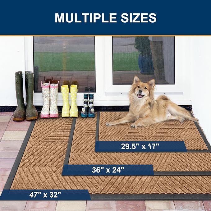 Smiry Front Door Mat Outside Entrance, Heavy Duty Sturdy Natural Rubber Doormat, Trap Dirt and Moisture, Easy Clean Low Profile Mats for Indoor Outdoor Entry, Irregular Triangle (71x47, Coffee)