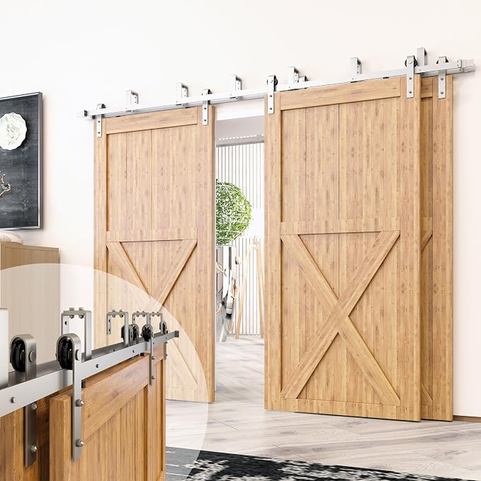Homacer Brushed Nickel Double Track U-Shape Bypass Sliding Barn Door Hardware by HOMACER
