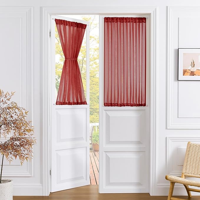 Tollpiz Short Sheer Door Curtains Closet Linen Textured Curtains Sheer Doorway by Tollpiz