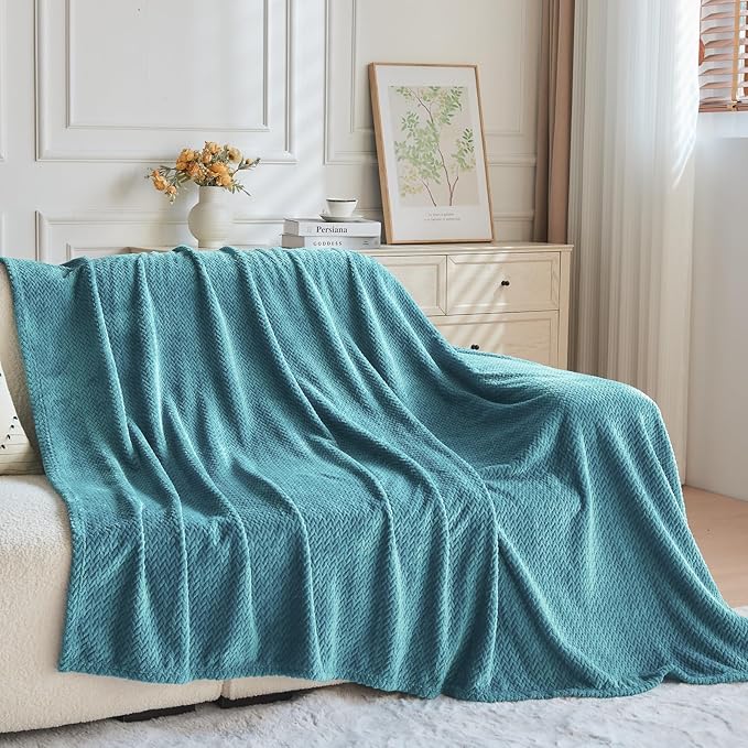 NEWCOSPLAY Super Soft Twin Blanket Dark Blue Premium Silky Flannel Fleece Leaves Pattern Lightweight Bed Blanket All Season Use (Dark Blue, Twin(60"x80"))