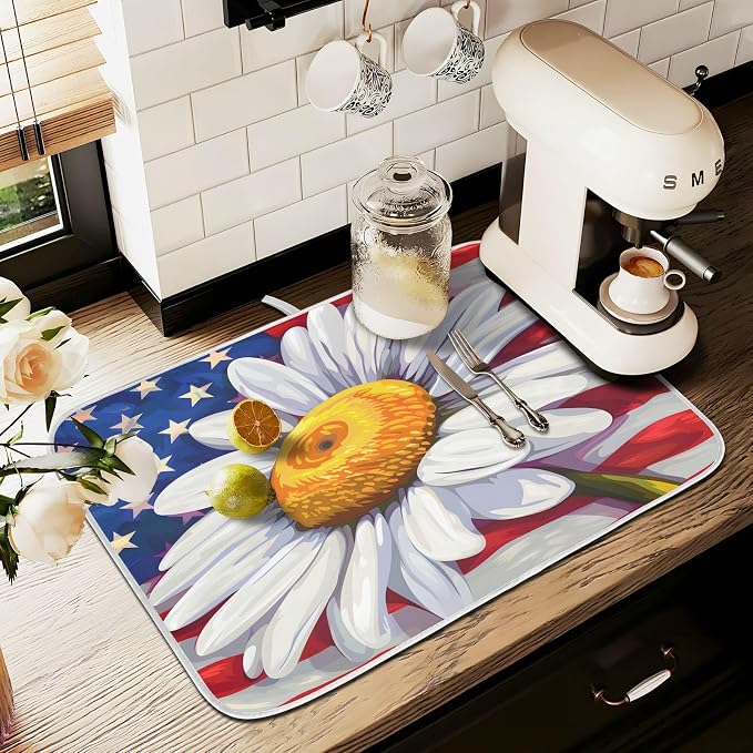 Daisy Flowers and American Flag Dish Drying Mat - Image 8
