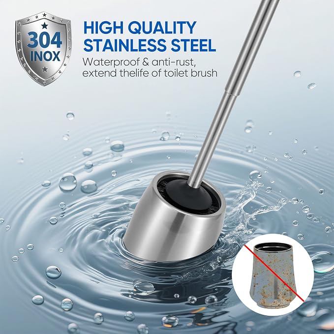 SUS304 Stainless Steel Toilet Brush and Holder Set Stain Nickle 12In Handle - Image 3