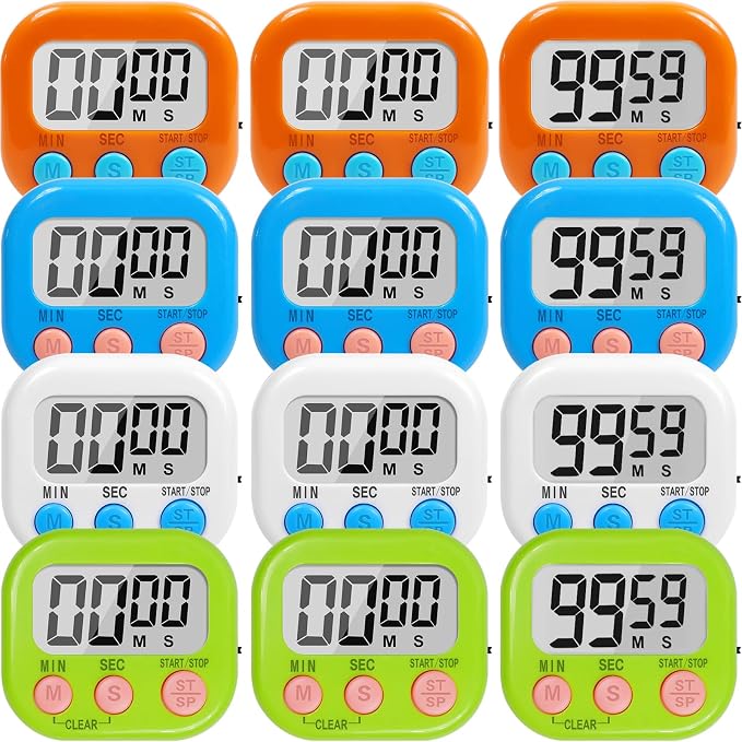 12 Pack Multi-Function Digital Timers, Magnetic Large LCD Display Loud Alarm by Unknown