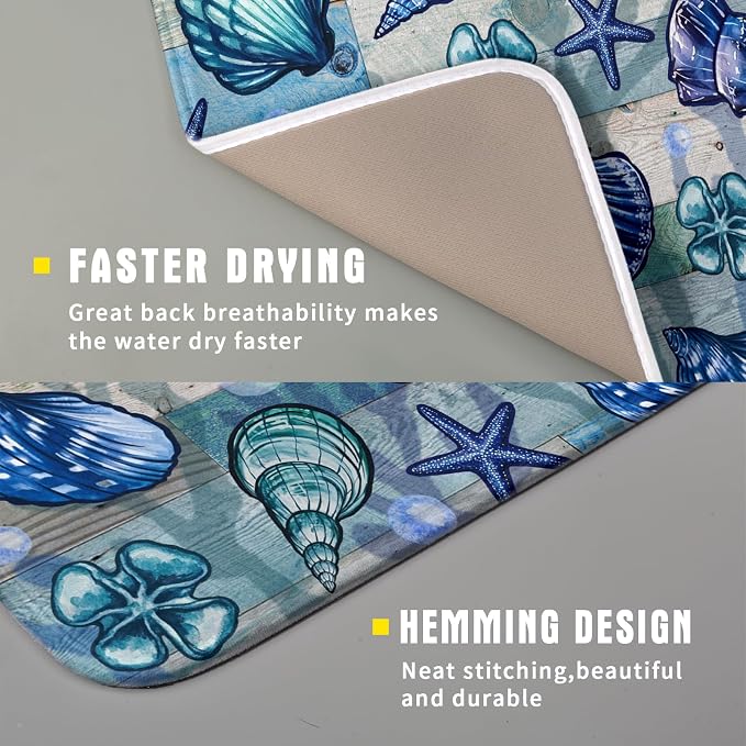 Starfish Seashell Dish Drying Mat 16x18 inch Coastal Beach Dish Drainer Rack - Image 3