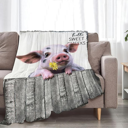 Funny Farm Pig Blanket - Soft Warm Cozy Fleece Throw for Girls, Women, Men, Boys - Animal Gifts and Decor for Couch, Sofa, Bed - 50"x40"
