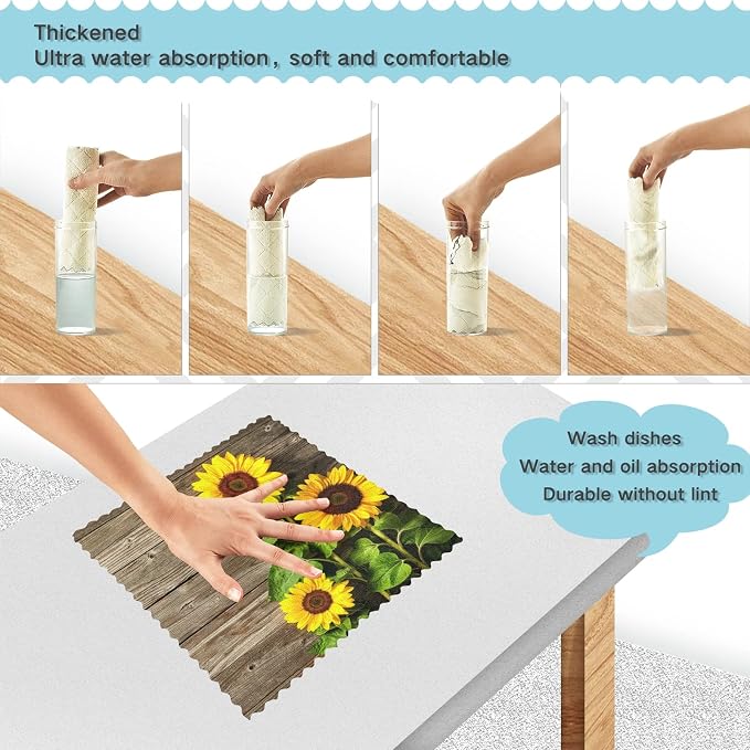 ALAZA Dish Towels Kitchen Cleaning Cloths Autumn Sunflowers On Wooden Board - Image 4