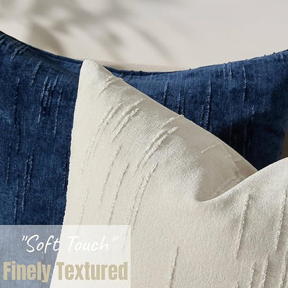 Set of 2 Soft Textured Throw Pillow Covers 16x16, Invisible Zipper Neutral Cushion Cases, Easy - Care Decorative Farmhouse Decor for Living Room Couch (White, 16" x 16" (Pack of 2))