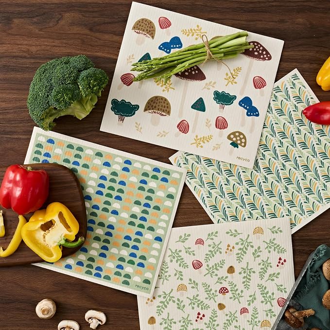 RECYCO Swedish Dishcloths for Kitchen | 4 Pack Oversized Washable Dish Rags | - Image 7