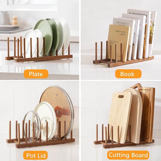 HBlife 4pcs Acacia Wooden Dish Dying Rack Pot Lid Plate Organizer Holder - Image 8