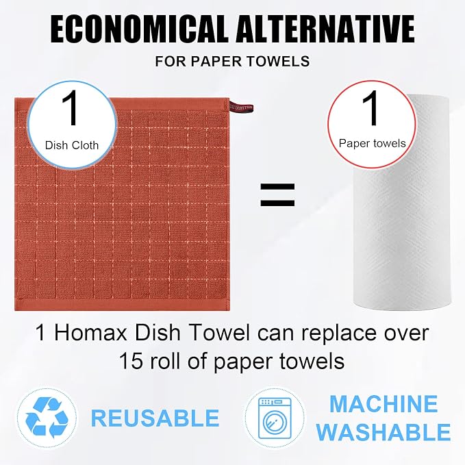 Homaxy 100% Cotton Terry Kitchen Dish Cloths, Ultra Soft and Absorbent Dish - Image 7