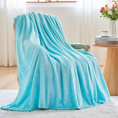 NEWCOSPLAY Super Soft Throw Blanket Turquoise Premium Silky Flannel Fleece Leaves Pattern Lightweight Bed Blanket All Season Use (Turquoise, Throw(50"x60"))