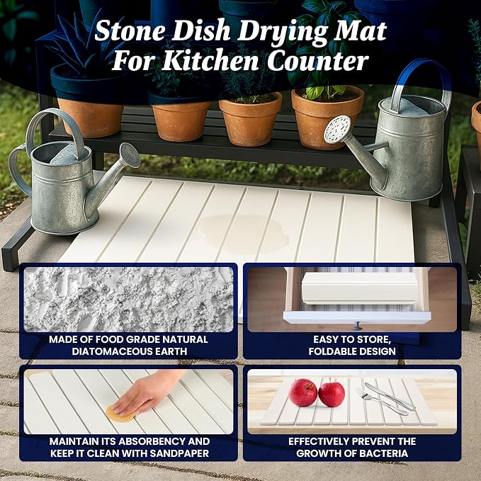 Large Stone Dish Drying Mat for Kitchen Counter, Instant Drying Pad, Super - Image 6