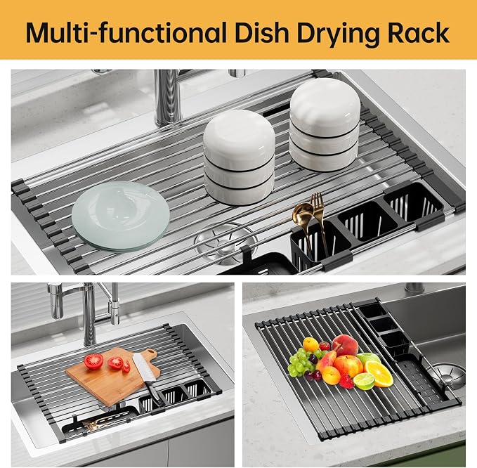 Expandable Over Sink Dish Drying Rack, Large Roll Up Dish Drying Rack - Image 3
