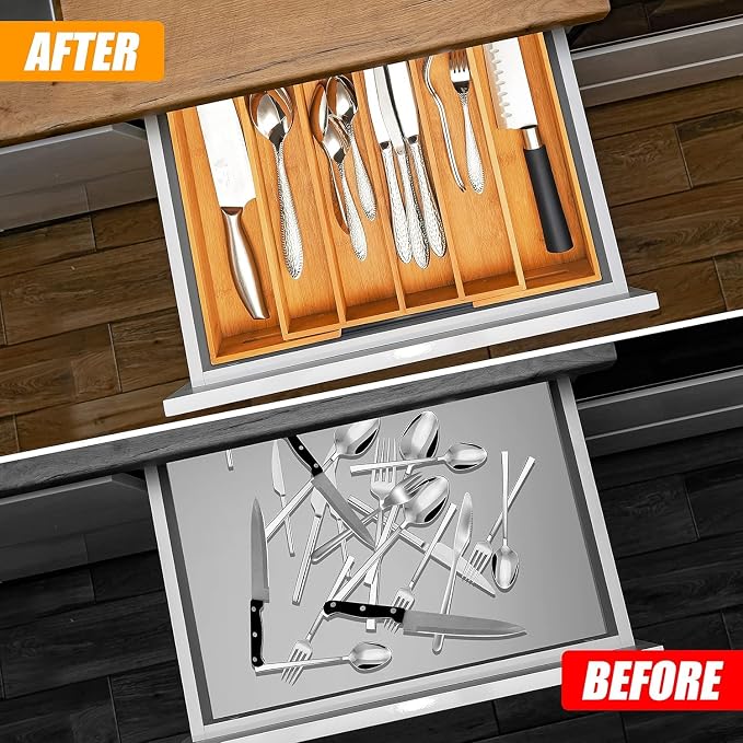 Kitchen Silverware Drawer Organizer and Storage Flatware Cutlery Utensil Holder - Image 2