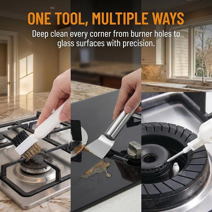 2Pcs Stove Cleaning Brush And Scraper, Brass Wire Rust Cleaner Brushes Cooktop - Image 2