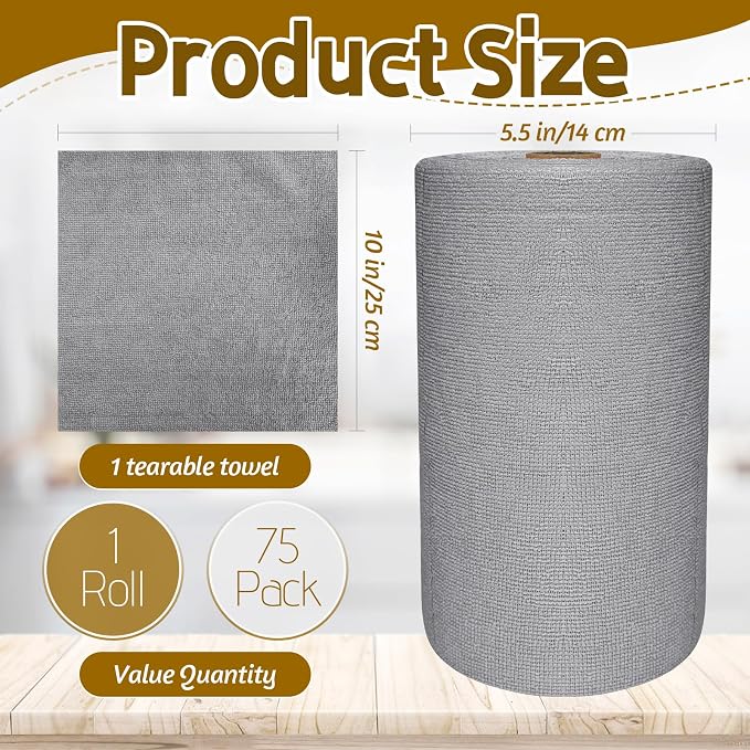 OJYUDD 75 Pack Microfiber Cleaning Cloth Roll, Reusable Tear Away Towels - Image 2
