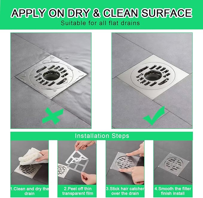 60 Pack Disposable Shower Drain Hair Catcher Mesh Stickers, Square 3.93 Inches - Image 5