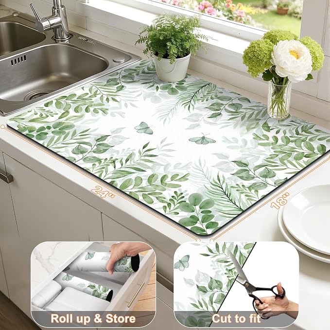 LOKHOM Dish Drying Mat for Kitchen Counter, Drain Rack Mat for Counter Coffee - Image 2