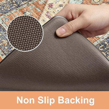 KIMODE Anti Fatigue Kitchen Mat 20"x47"+20"x32", Boho Distressed Kitchen Rugs Sets of 2, Kitchen Mats for Floor Cushioned Non Slip, Comfort Kitchen Floor Mats for Sink, Laundry, Desk Orange