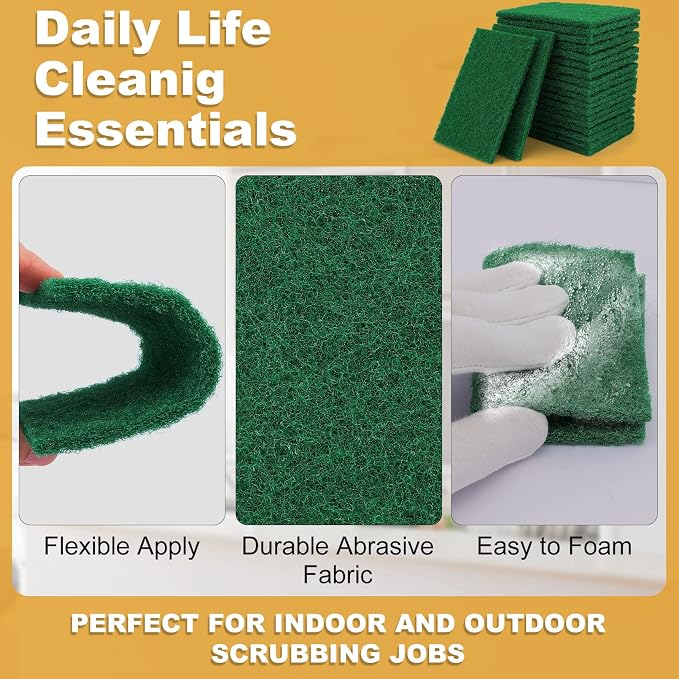 50 Pcs Scouring Pads, Heavy Duty Scour Pads, 4 x 5.95 inch Reusable Green Scrub - Image 3