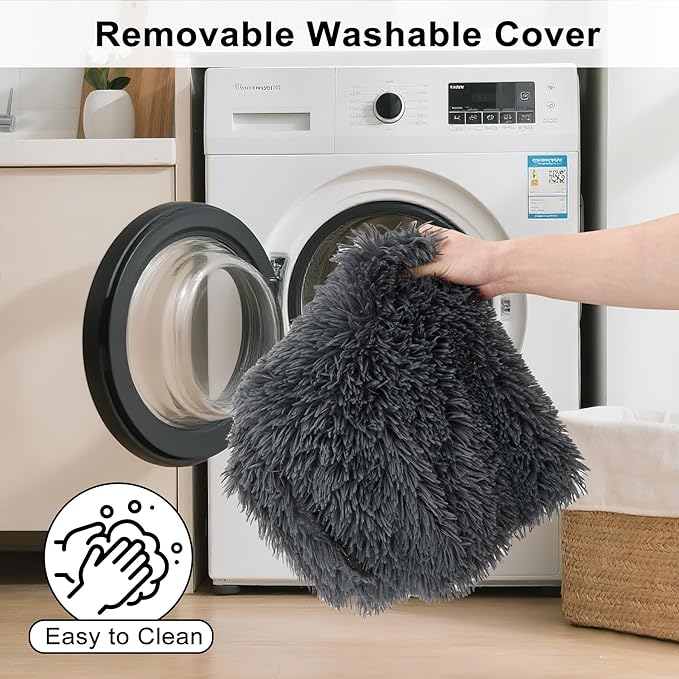 Fluffy Orthopedic Dog Beds for Large Dogs with Washable Removable Cover Dog Crate Bed Egg Crate Foam Support Plush Pet Pad Mat with Anti-Slip Bottom (42 * 28,Dark Grey)