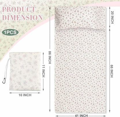 Sleeping Bag Liner 100% Cotton for Women Adult, 86 x 41 Pastoral Floral Cotton Sheet & Camping Sheet for Backpacking, Hotel, Traveling, Comfy Easy Care, Sleeping Bags with Zipper, with Storage Bag