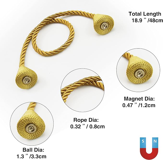 2 Pack Magnetic Curtain Tiebacks Rope Modern Handmade Curtain Tie Backs - Image 3
