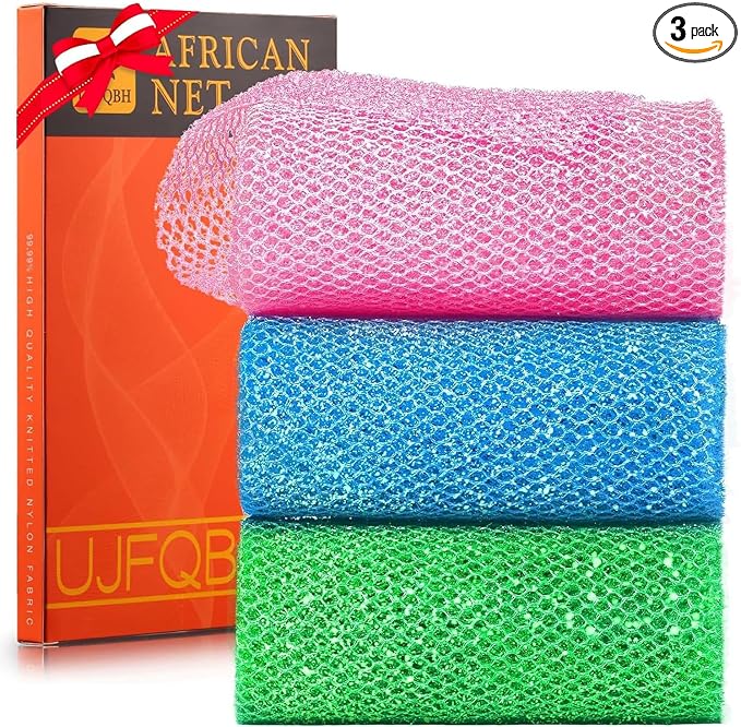 UJFQBH 3 Piece Bright Style African exfoliating net Exfoliating Shower Set Long by BuyNow