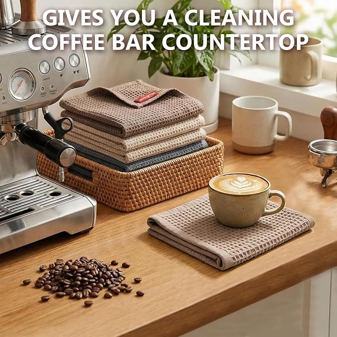 FGSAEOR Barista Cleaning Towels 6-Pack, 100% Cotton Waffle Weave 12x12 Inch - Image 4
