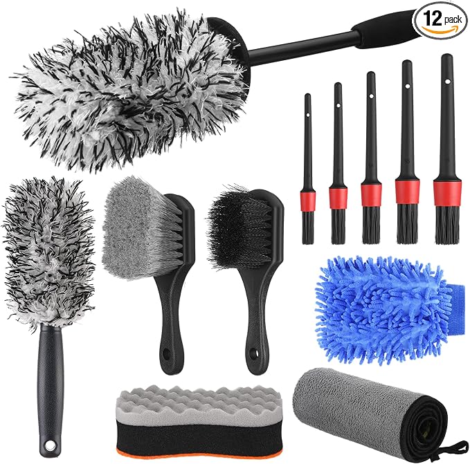 12 Pcs Car Wheel & Tire Brushes Kit, Tire Brush, Soft-bristled Rim Brush by Unknown