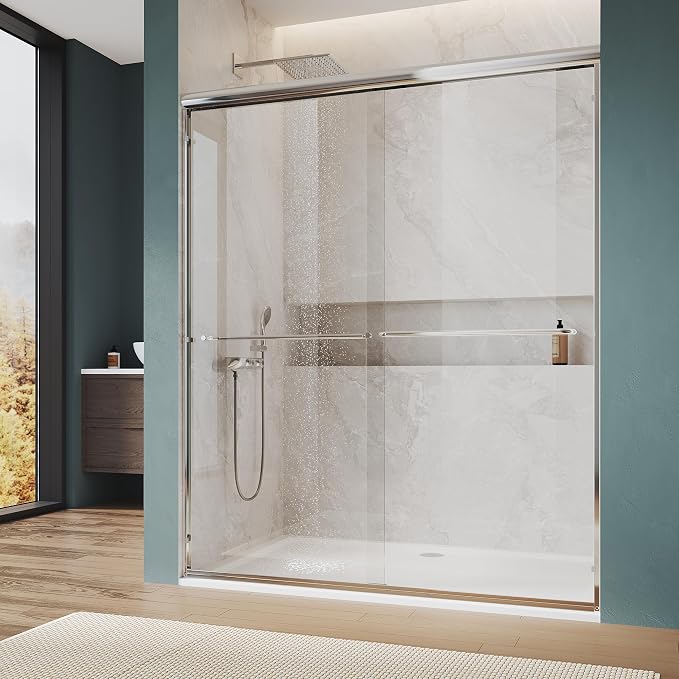 ELEGANT Double Sliding Shower Door 44-48" W x 72" H, Semi-Frameless Bypass by ELEGANT