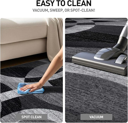 Rugshop Gray Modern Geometric Runner Rug, Abstract Circles, High-Traffic, Non-Shedding, for Hallway, Entryway and Kitchen, 2' x 10'