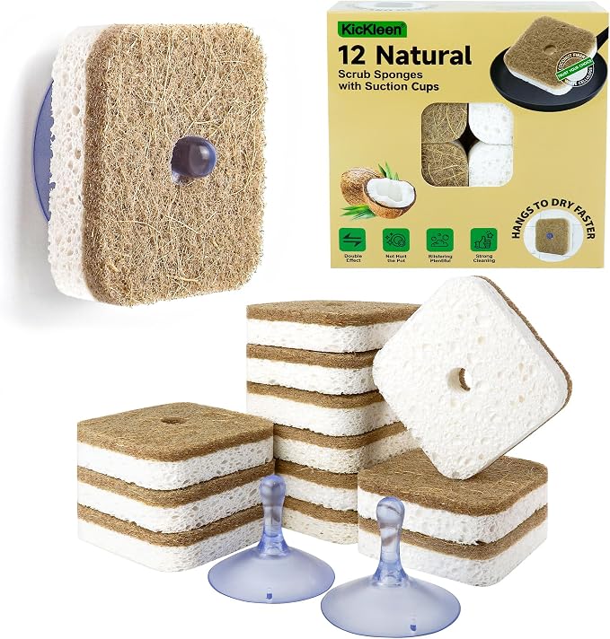 12Pack Kickleen Natural Kitchen Scrub Dish Sponge by KICKLEEN