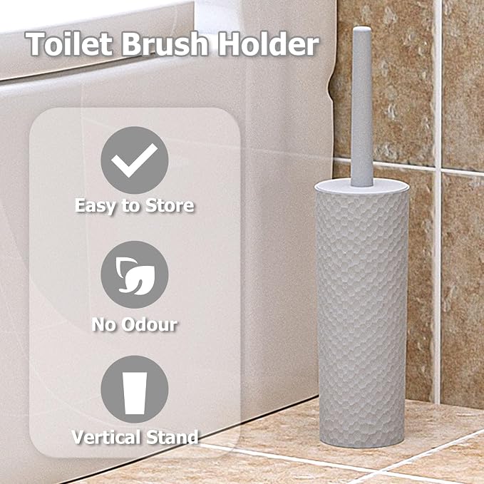 Topsky 2 Pack Compact Toilet Brush & Holder Set, Plastic Round Barrel Loo Brush - Image 2