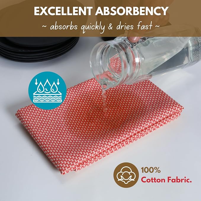 Native Fab 4 Pack Dotted Pattern Kitchen Dish Towels Cotton Super Absorbent - Image 3