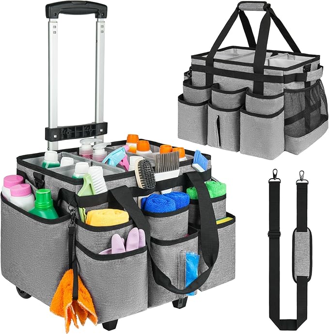 Large Rolling Cleaning Caddy Bag by ZIOZERTT