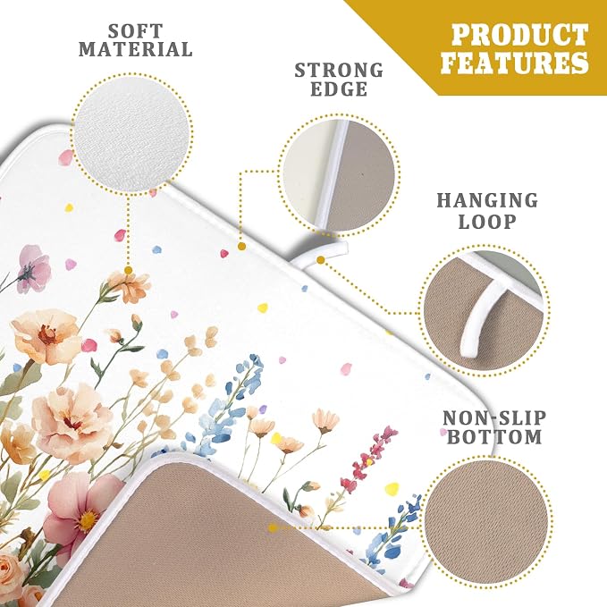 Colorful Flower Dish Drying Mat 16x18 Inch Botanical Floral Drainer Rack Mats - Image 4