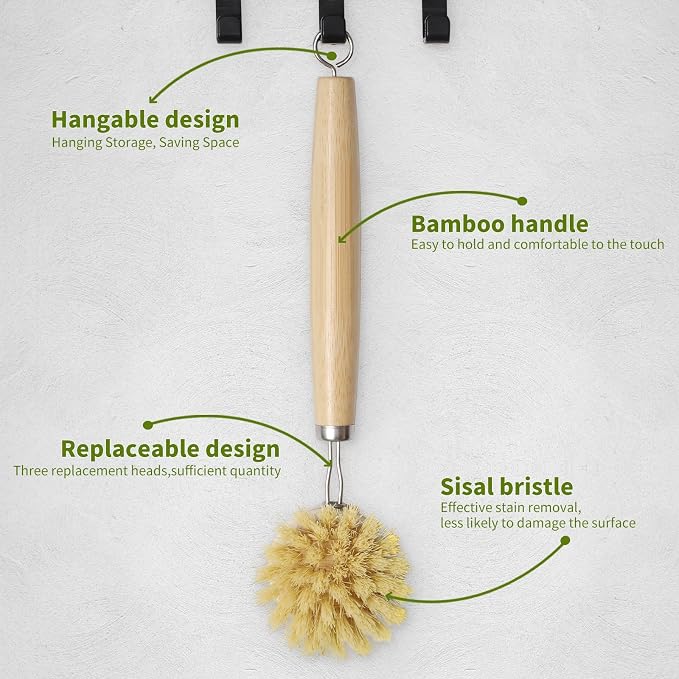 Bamboo Dish Brush with Long Handle - Image 7