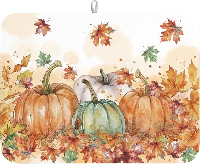 Fall Dish Drying Mat for Kitchen Counter 18×24 Inch Orange Pumpkin Drainer Pad by Unknown