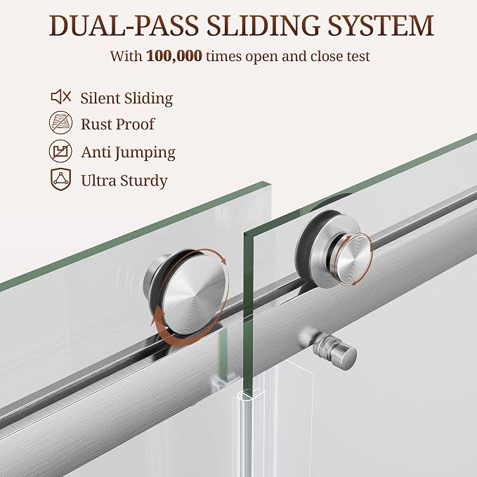 44-49" W x 76" H Frameless Shower Door, Double Sliding Glass Shower Door - Image 5